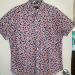 J.Crew Short-sleeve Flex Wash cotton poplin shirt Red/Blue Floral Slim M